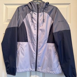 Columbia Colorblocked Purple Waterproof Rain Jacket with Hood
